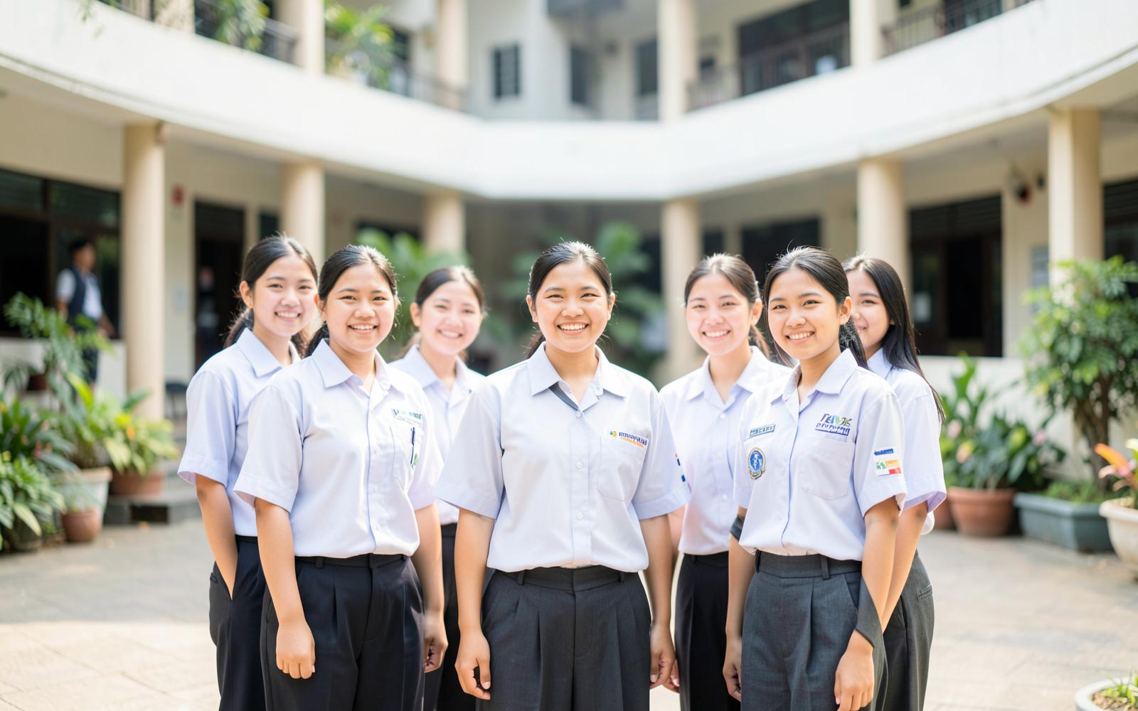 Calon murid baru berseragam di halaman sekolah